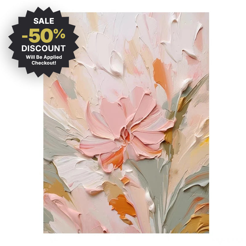 Large Format * Hand Painted * Thick Brush Pink Floral Oil Painting Heavy Textured Brush Art For Living Room Foyer Entryway Art Decor