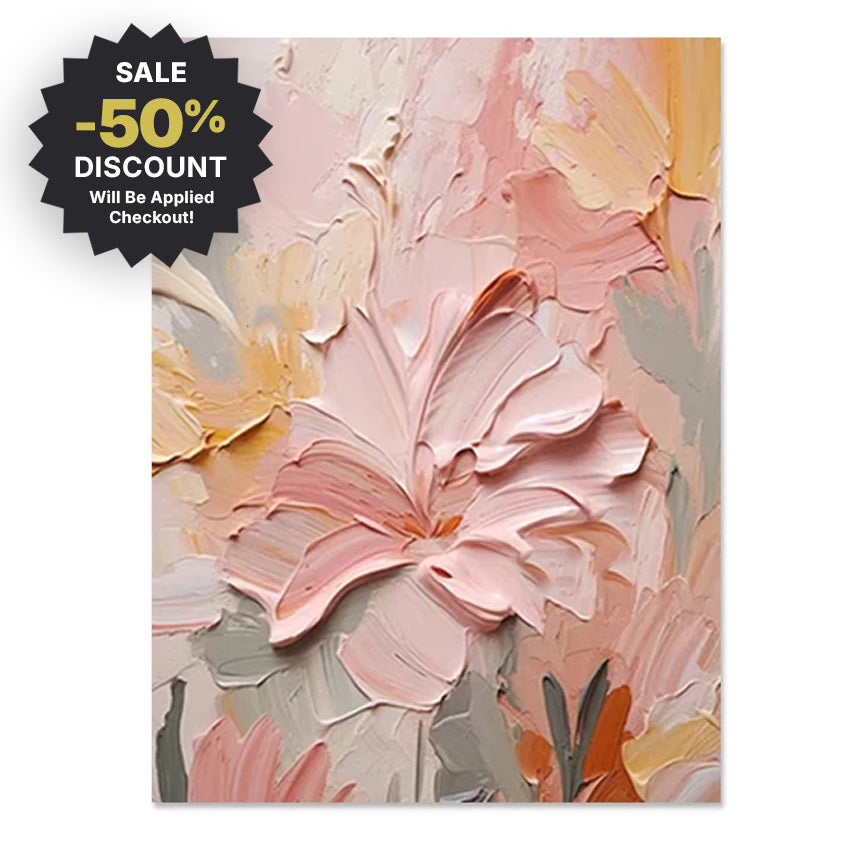 Large Format * Hand Painted * Thick Brush Pink Floral Oil Painting Heavy Textured Brush Art For Living Room Foyer Entryway Art Decor