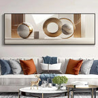 Modern living room with a large abstract painting above a sofa.