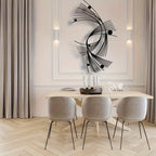 Modern dining room with a abstract black artwork on the wall