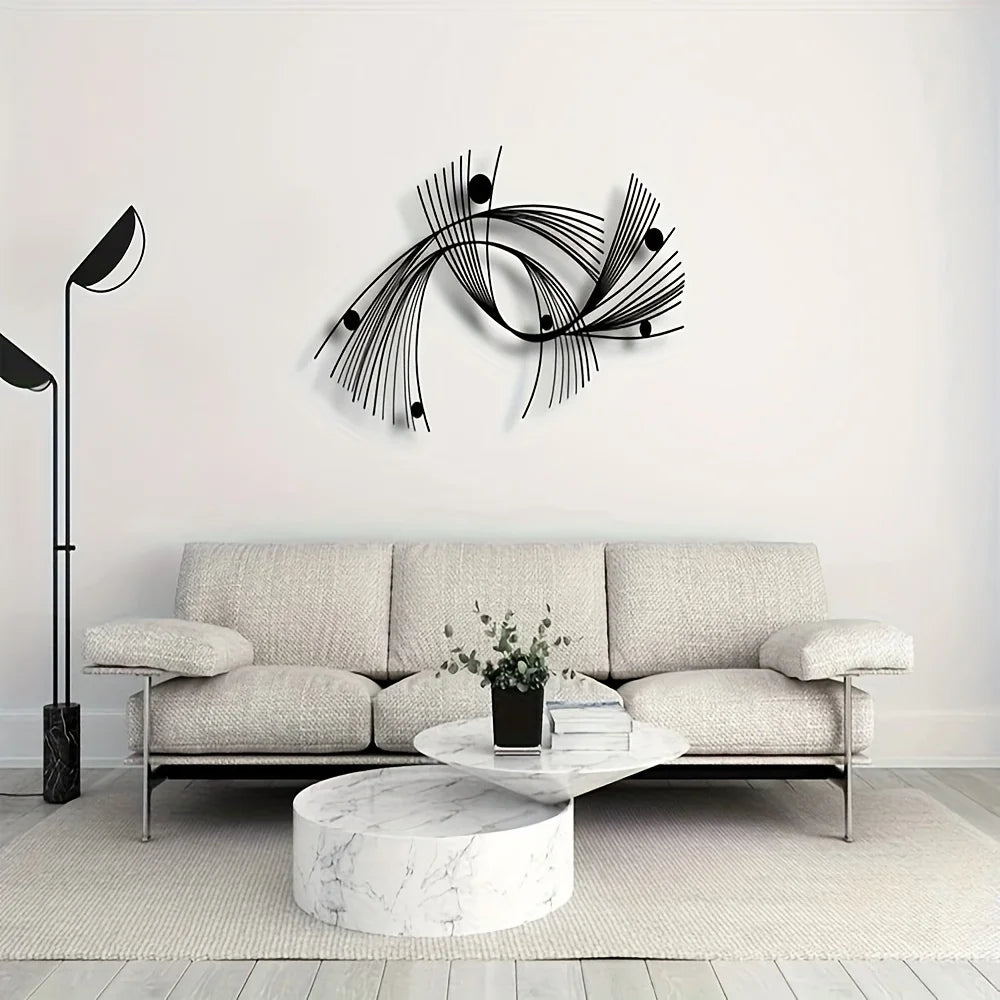 Modern living room with a decorative wall clock and a sofa.