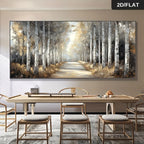 Leafy Sunlit Birch Tree Forest Landscape Wall Art Fine Art Canvas Print Picture For Modern Living Room Dining Room Neutral Palette Wall Decor