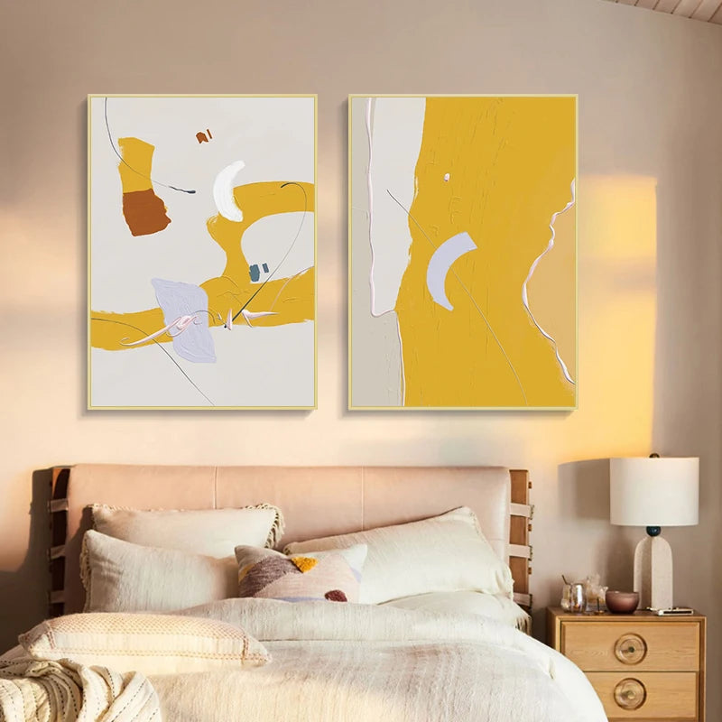 Lemon Yellow Abstract Wall Art Fine Art Canvas Prints Modern Minimalist Colorful Nordic Pictures For Living Room Bedroom Art Decor