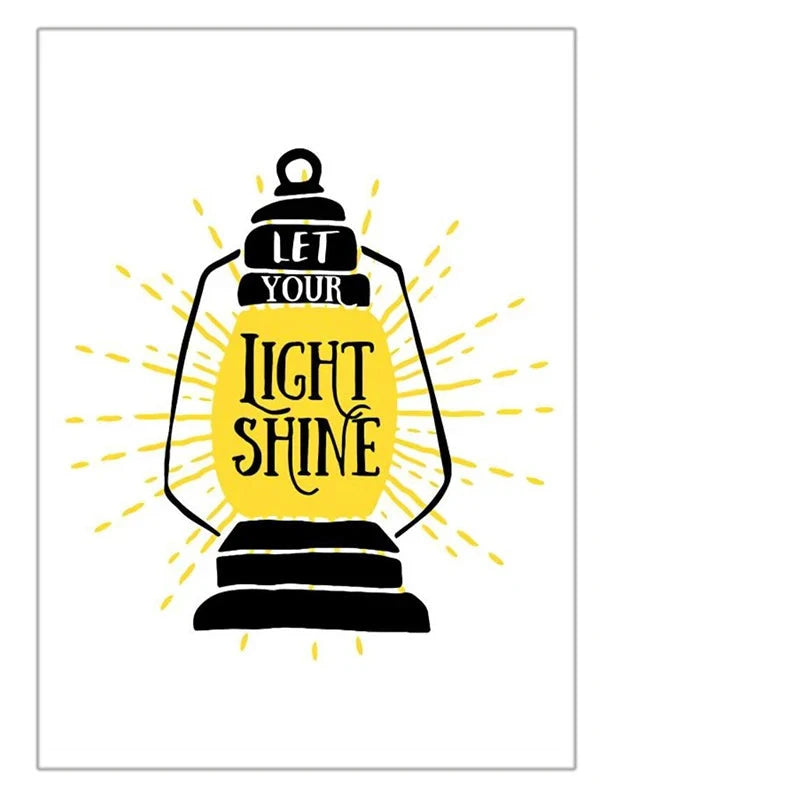 Let Your Light Shine Inspirational Quotes Wall Art Yellow Black Canvas Prints Daily Mantra Positivity Posters Pictures For Living Room Bedroom Study Room Art Decor