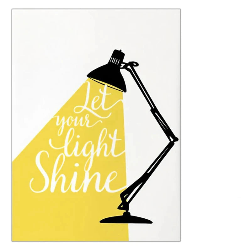 Let Your Light Shine Inspirational Quotes Wall Art Yellow Black Canvas Prints Daily Mantra Positivity Posters Pictures For Living Room Bedroom Study Room Art Decor