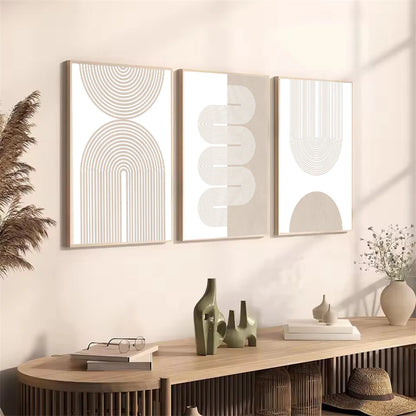 Light Beige Minimalist Abstract Geometric Line Art Wall Art Fine Art Canvas Prints Pictures For Dining Room Bedroom Art For Modern Apartment