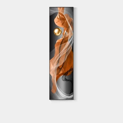 Light Luxury Abstract Golden Drapery Fine Art Canvas Prints Vertical Wall Art Pieces with Rich Amber Hues and Lustrous Orb for Modern Home or Office Decor