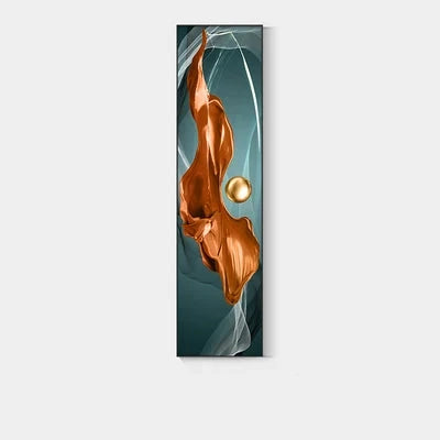 Light Luxury Abstract Golden Drapery Fine Art Canvas Prints Vertical Wall Art Pieces with Rich Amber Hues and Lustrous Orb for Modern Home or Office Decor