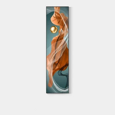 Light Luxury Abstract Golden Drapery Fine Art Canvas Prints Vertical Wall Art Pieces with Rich Amber Hues and Lustrous Orb for Modern Home or Office Decor