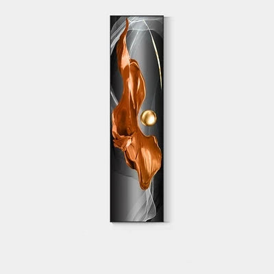 Light Luxury Abstract Golden Drapery Fine Art Canvas Prints Vertical Wall Art Pieces with Rich Amber Hues and Lustrous Orb for Modern Home or Office Decor