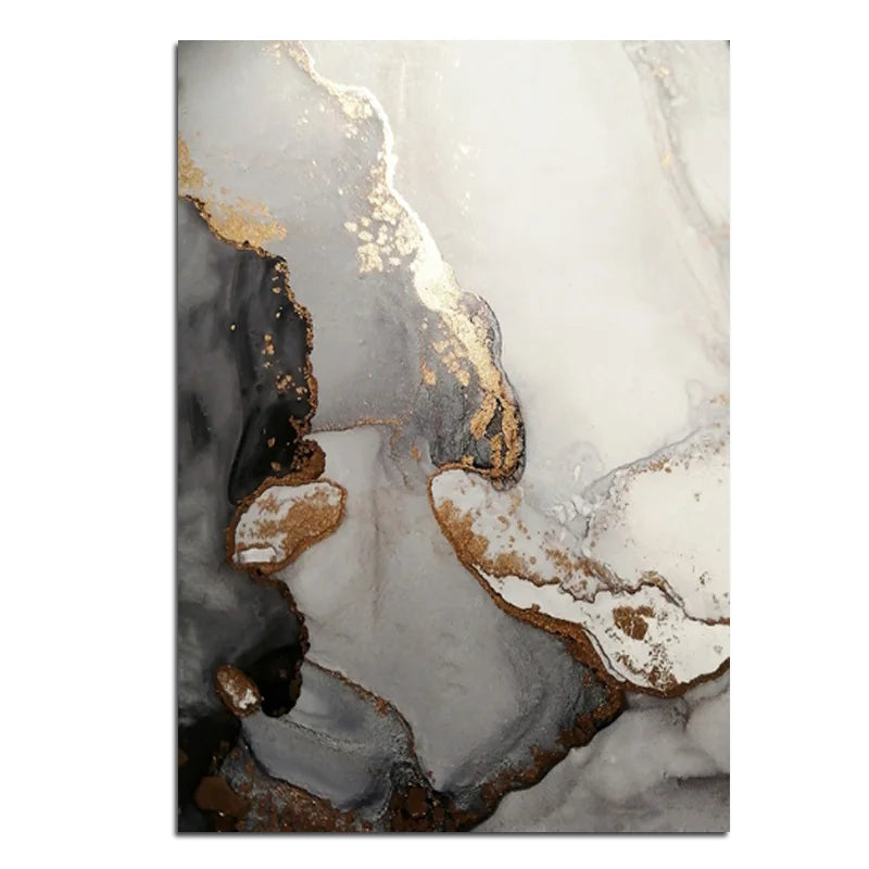 Abstract art piece with gold and black accents on a white background