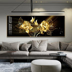 Light Luxury Black Golden Rose Floral Wall Art Fine Art Canvas Prints Wide Format Pictures For Above The Sofa Art For Above The Bed