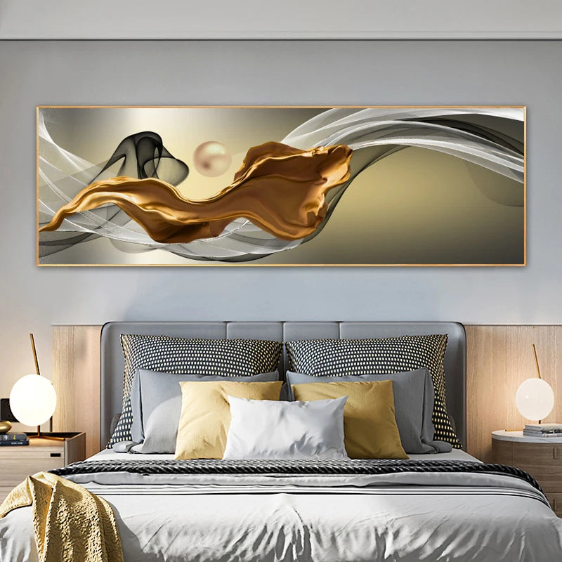 Light Luxury Flowing Abstract Ribbon Wall Art Fine Art Canvas Prints Wide Format Picture For Above The Bed Pictures For Above The Sofa