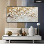 Light Neutral Beige White Blossom Tree Branch Wall Art Fine Art Canvas Print Modern Botanical Artwork For Living Room Large Artwork For The Sofa
