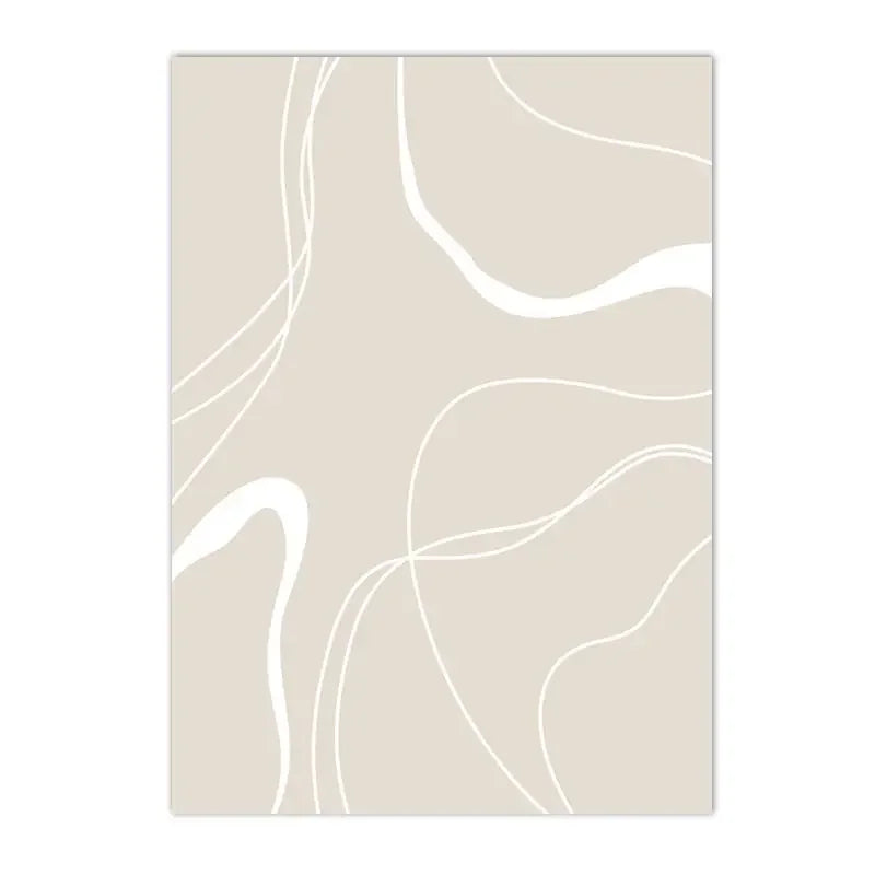 Beige rug with white abstract line design on a beige background