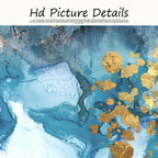 Abstract art with blue and gold colors on a white background