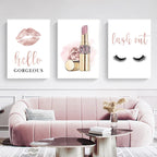 Lipstick Lashes Pink Golden Paris Fashion Wall Art Fine Art Canvas Prints Chic Pictures For Girls Bedroom Boutique Salon Art Decor 2025
