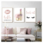 Lipstick Lashes Pink Golden Paris Fashion Wall Art Fine Art Canvas Prints Chic Pictures For Girls Bedroom Boutique Salon Art Decor 2025