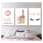 Lipstick Lashes Pink Golden Paris Fashion Wall Art Fine Art Canvas Prints Chic Pictures For Girls Bedroom Boutique Salon Art Decor 2025