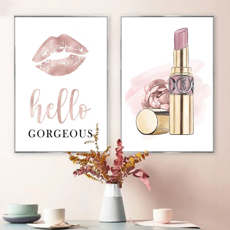 Lipstick Lashes Pink Golden Paris Fashion Wall Art Fine Art Canvas Prints Chic Pictures For Girls Bedroom Boutique Salon Art Decor 2025
