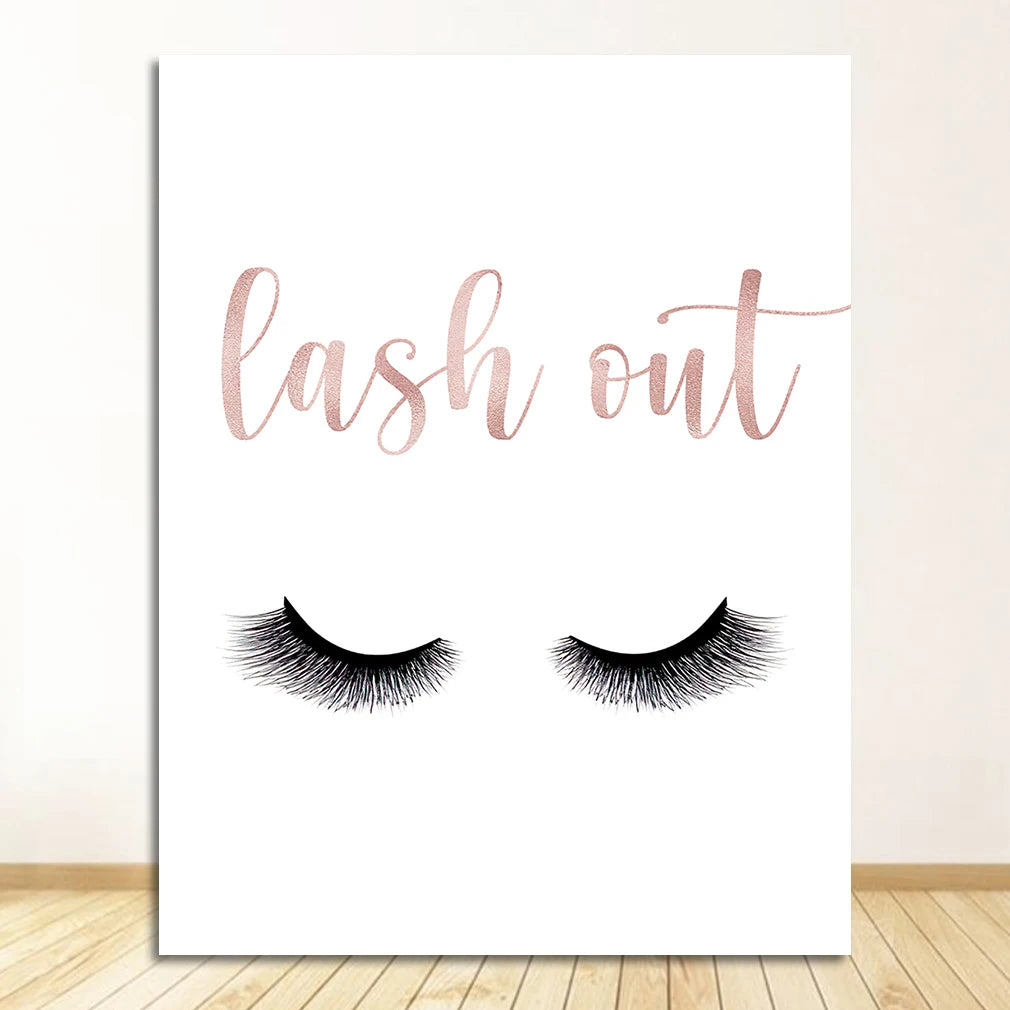 Lipstick Lashes Pink Golden Paris Fashion Wall Art Fine Art Canvas Prints Chic Pictures For Girls Bedroom Boutique Salon Art Decor 2025