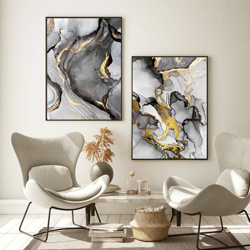 Liquid Golden Gray Marble Print Wall Art Fine Art Canvas Prints Abstra ...