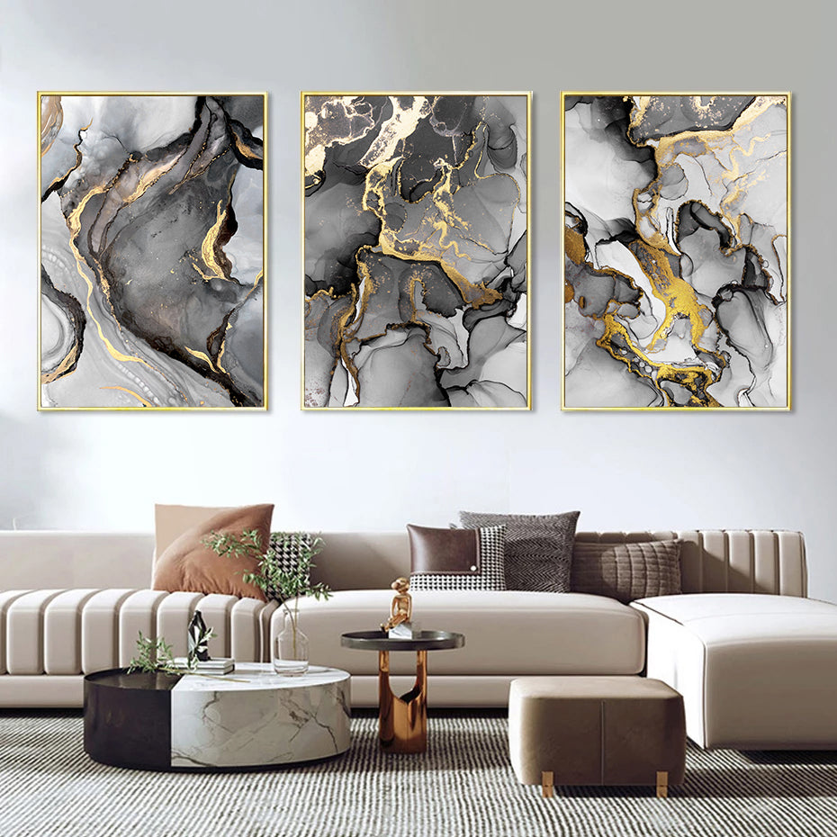 Liquid Golden Gray Marble Print Wall Art Fine Art Canvas Prints Abstra ...