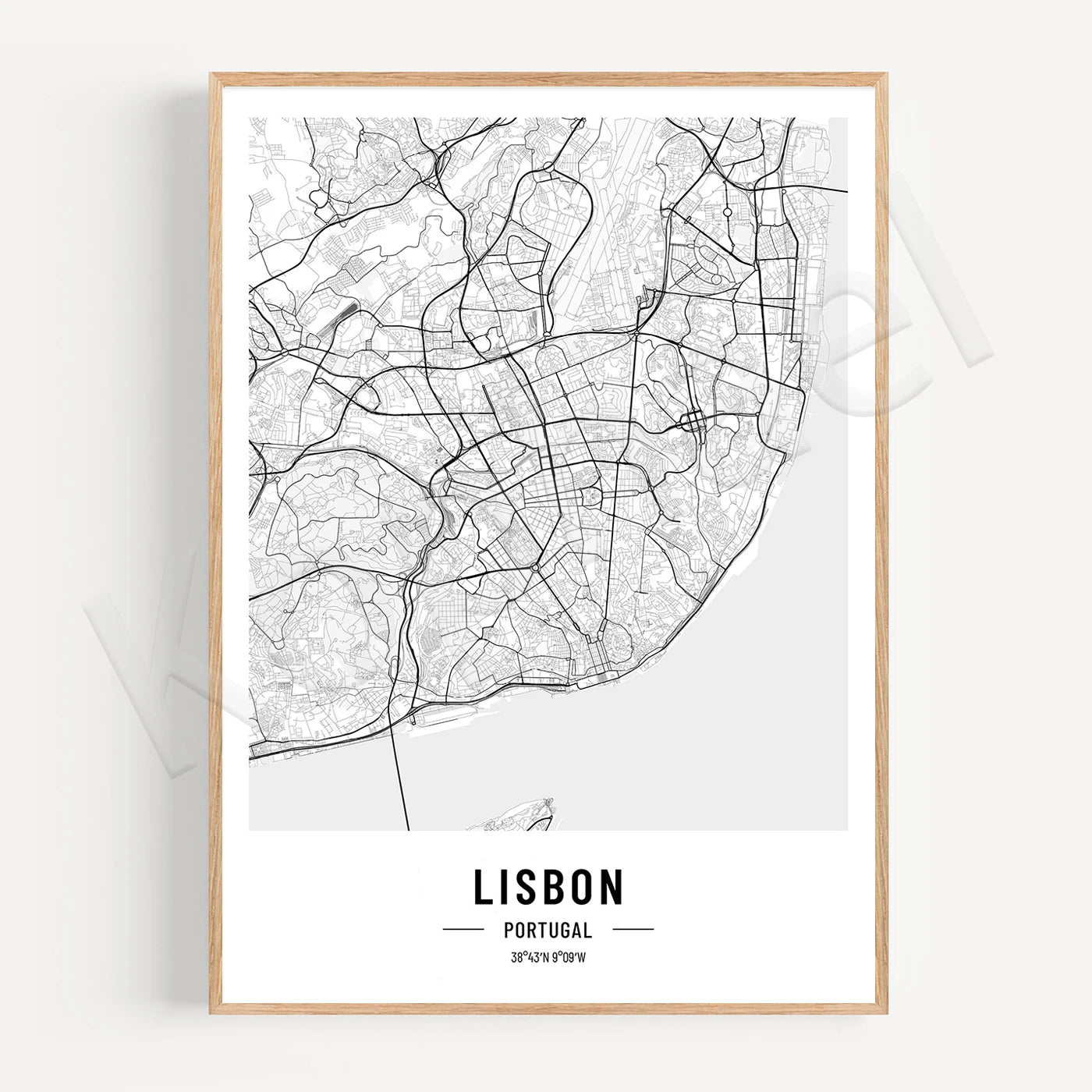 Lisbon City Map Posters Wall Art Black White Fine Art Canvas Prints Stylish Minimalist Posters For Home/Office 2025