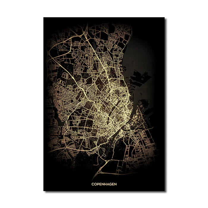 London Paris Amsterdam City Map Wall Art Fine Art Canvas Prints Modern Black Golden Minimalist Posters For Home and Office Decor