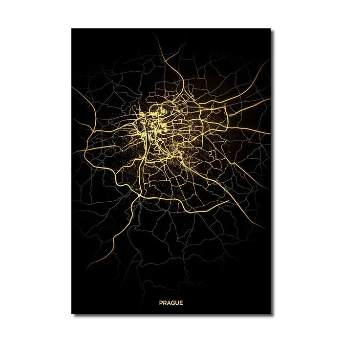 London Paris Amsterdam City Map Wall Art Fine Art Canvas Prints Modern Black Golden Minimalist Posters For Home and Office Decor