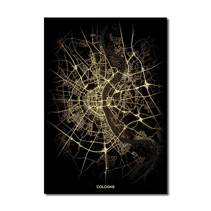 London Paris Amsterdam City Map Wall Art Fine Art Canvas Prints Modern Black Golden Minimalist Posters For Home and Office Decor