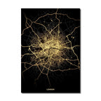 London Paris Amsterdam City Map Wall Art Fine Art Canvas Prints Modern Black Golden Minimalist Posters For Home and Office Decor