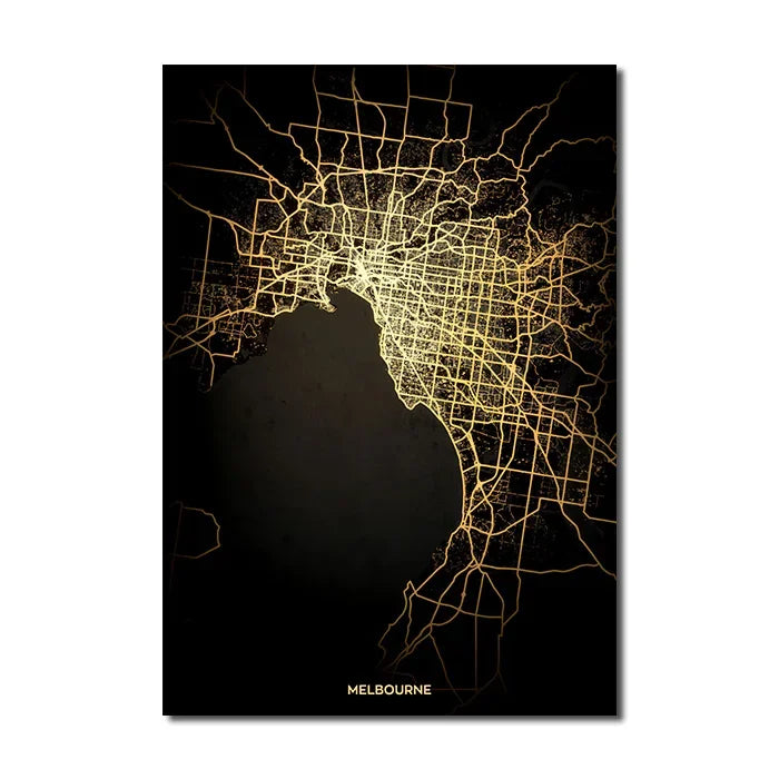 London Paris Amsterdam City Map Wall Art Fine Art Canvas Prints Modern Black Golden Minimalist Posters For Home and Office Decor