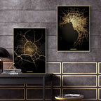 London Paris Amsterdam City Map Wall Art Fine Art Canvas Prints Modern Black Golden Minimalist Posters For Home and Office Decor