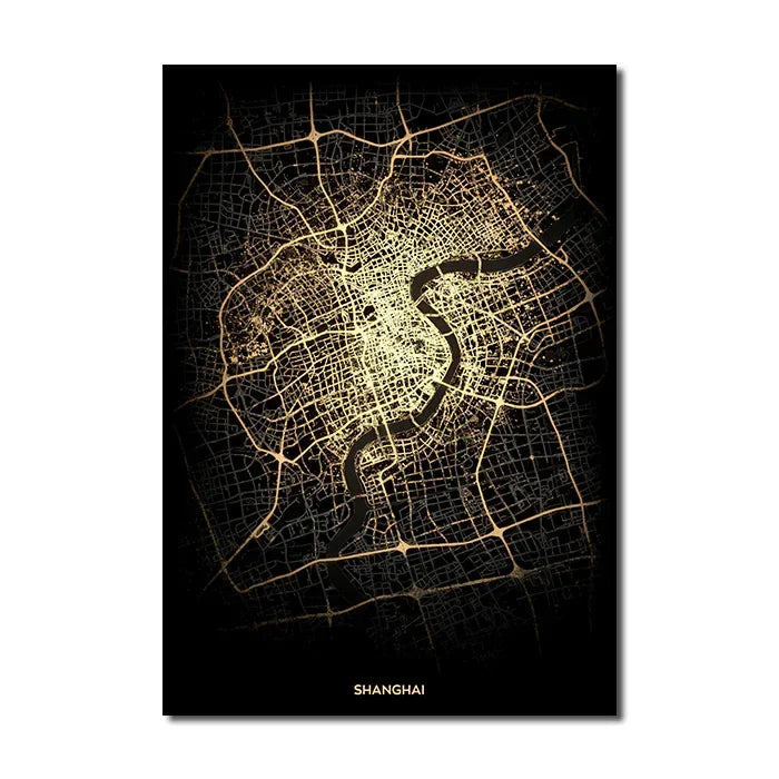 London Paris Amsterdam City Map Wall Art Fine Art Canvas Prints Modern Black Golden Minimalist Posters For Home and Office Decor
