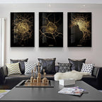 London Paris Amsterdam City Map Wall Art Fine Art Canvas Prints Modern Black Golden Minimalist Posters For Home and Office Decor