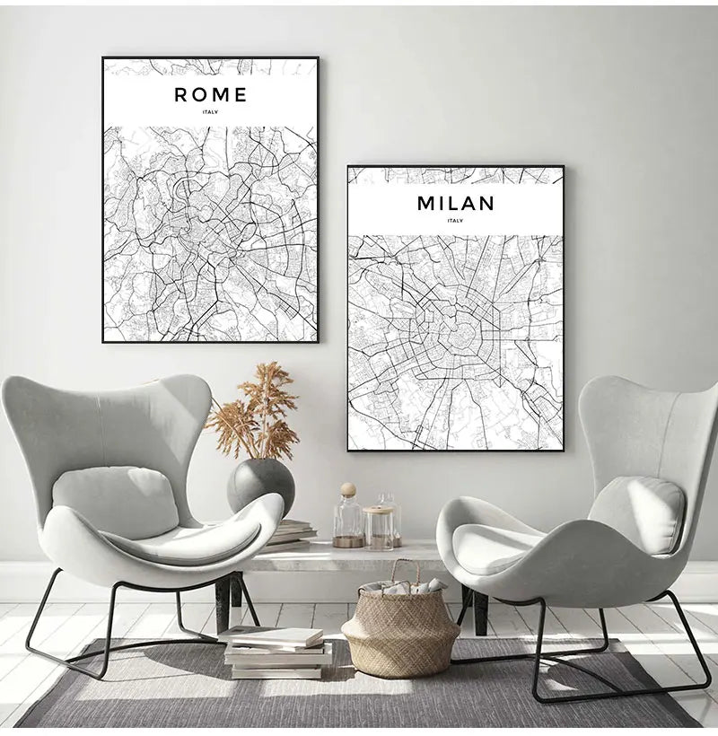 London Paris New York Amsterdam City Map Wall Art Fine Art Canvas Prints Black White Posters Pictures For Living Room Home Office Decor