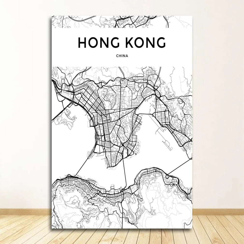 London Paris New York Amsterdam City Map Wall Art Fine Art Canvas Prints Black White Posters Pictures For Living Room Home Office Decor