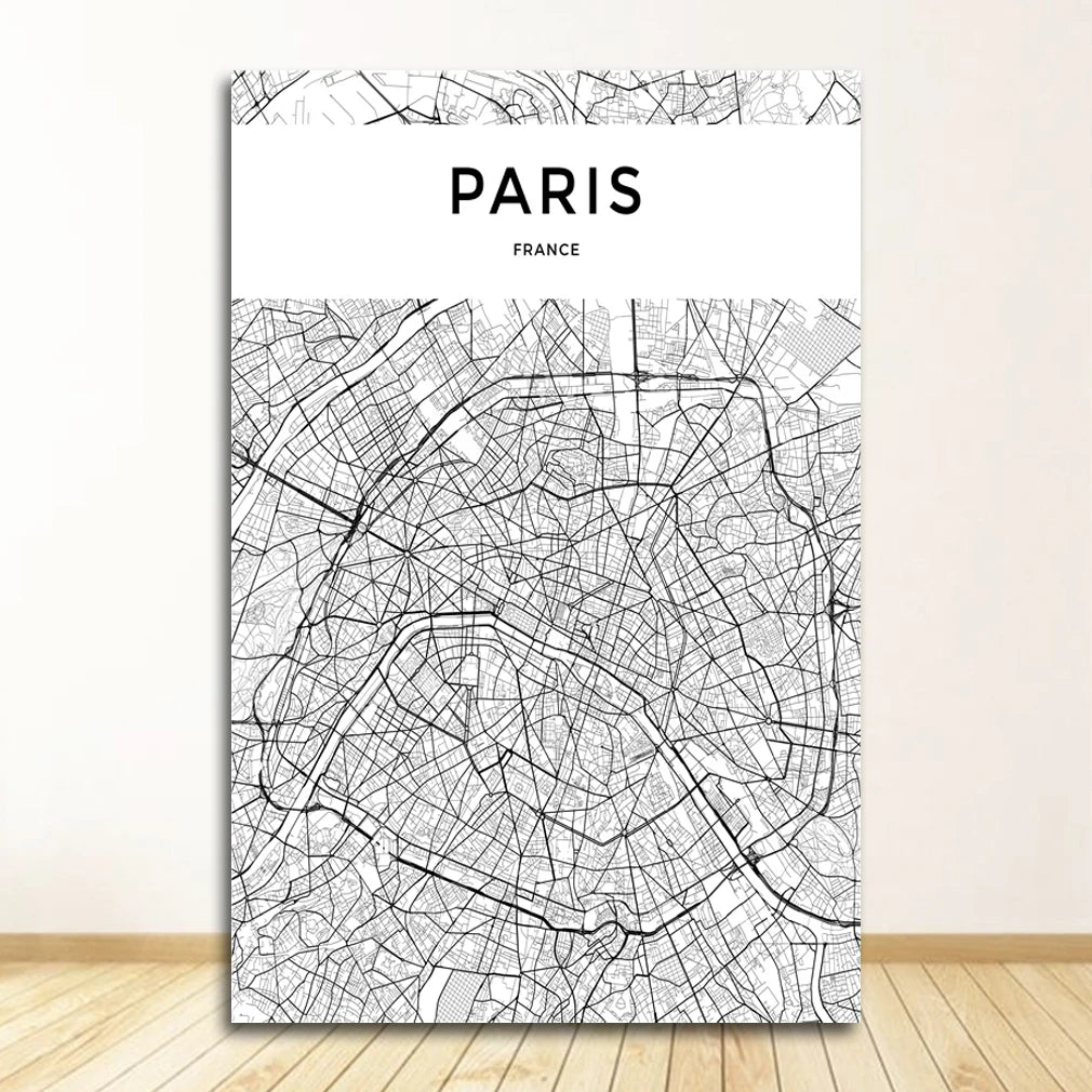 London Paris New York Amsterdam City Map Wall Art Fine Art Canvas Prints Black White Posters Pictures For Living Room Home Office Decor