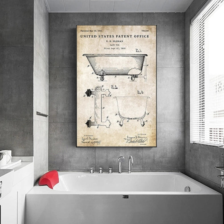 Loo Paper Bathroom Vintage Patent Poster Wall Art Beige Black Fine Art Canvas Prints Pictures For Bathroom Washroom Wall Decor