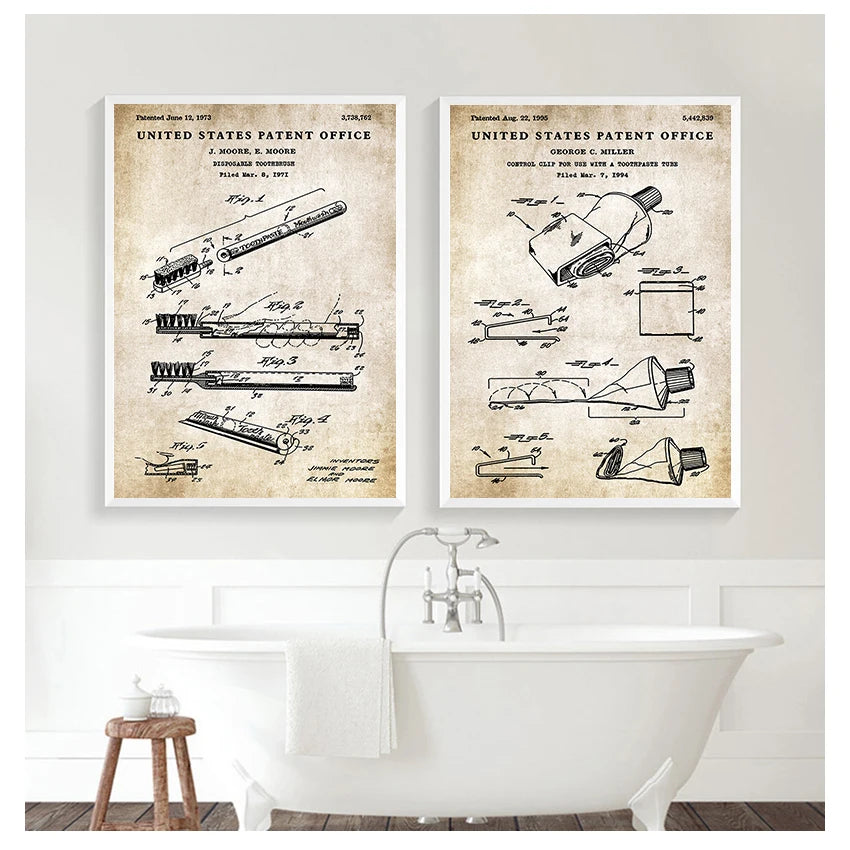Loo Paper Bathroom Vintage Patent Poster Wall Art Beige Black Fine Art Canvas Prints Pictures For Bathroom Washroom Wall Decor 2025