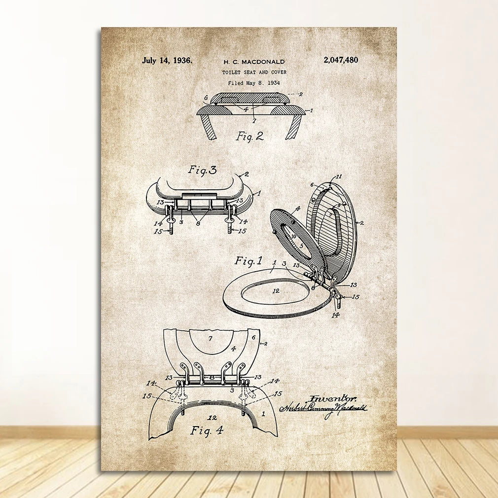 Loo Paper Bathroom Vintage Patent Poster Wall Art Beige Black Fine Art Canvas Prints Pictures For Bathroom Washroom Wall Decor 2025