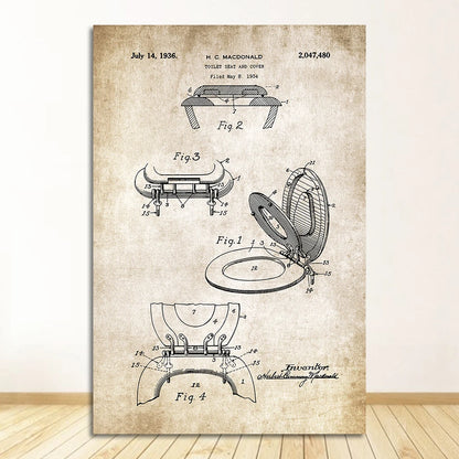 Loo Paper Bathroom Vintage Patent Poster Wall Art Beige Black Fine Art Canvas Prints Pictures For Bathroom Washroom Wall Decor 2025