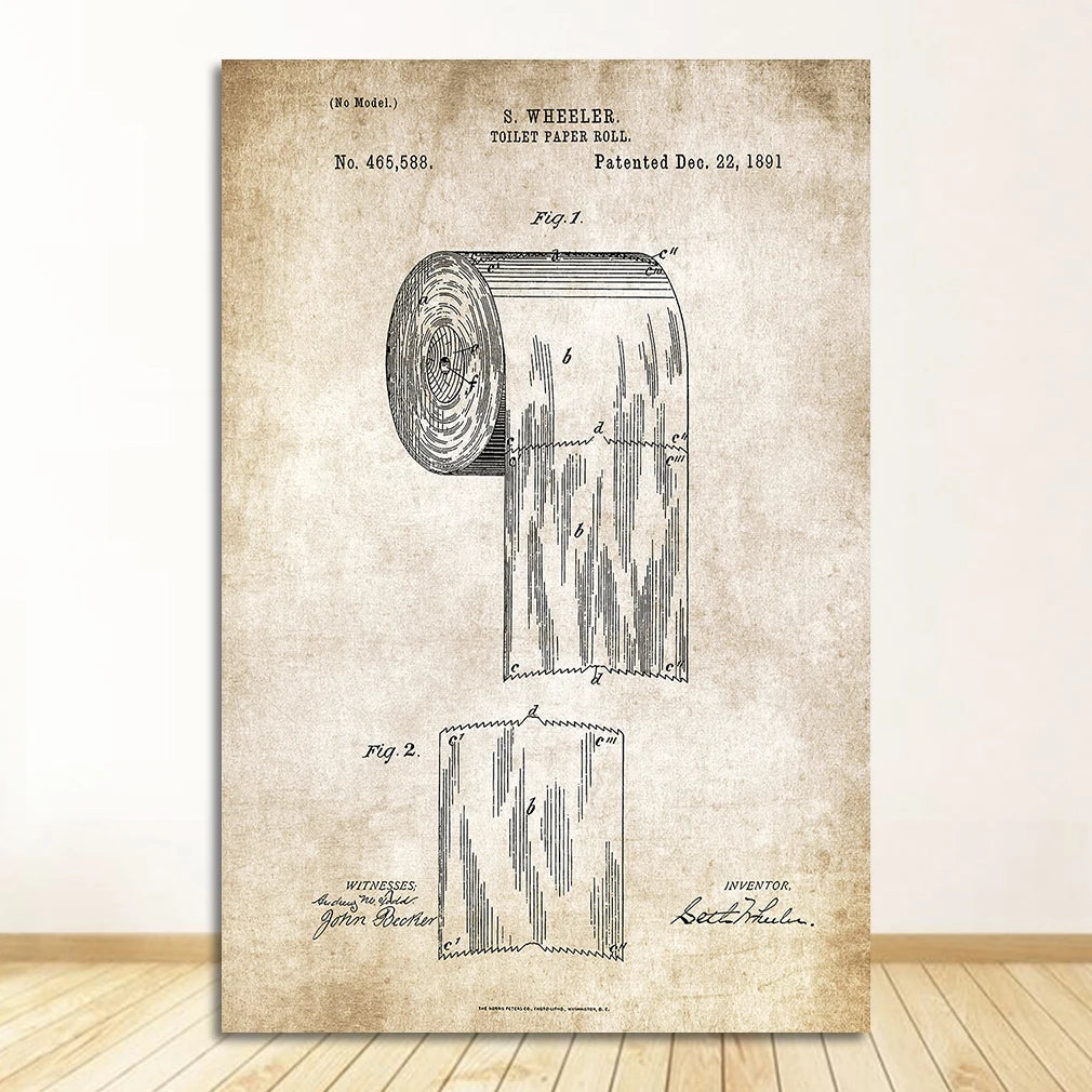 Loo Paper Bathroom Vintage Patent Poster Wall Art Beige Black Fine Art Canvas Prints Pictures For Bathroom Washroom Wall Decor 2025