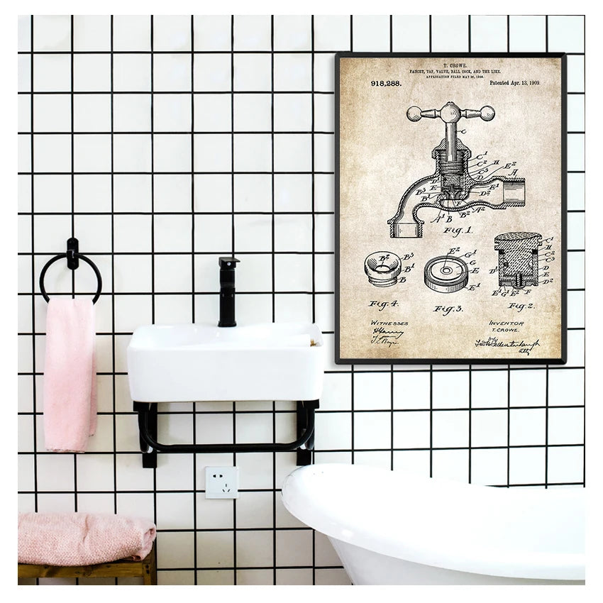 Loo Paper Bathroom Vintage Patent Poster Wall Art Beige Black Fine Art Canvas Prints Pictures For Bathroom Washroom Wall Decor 2025