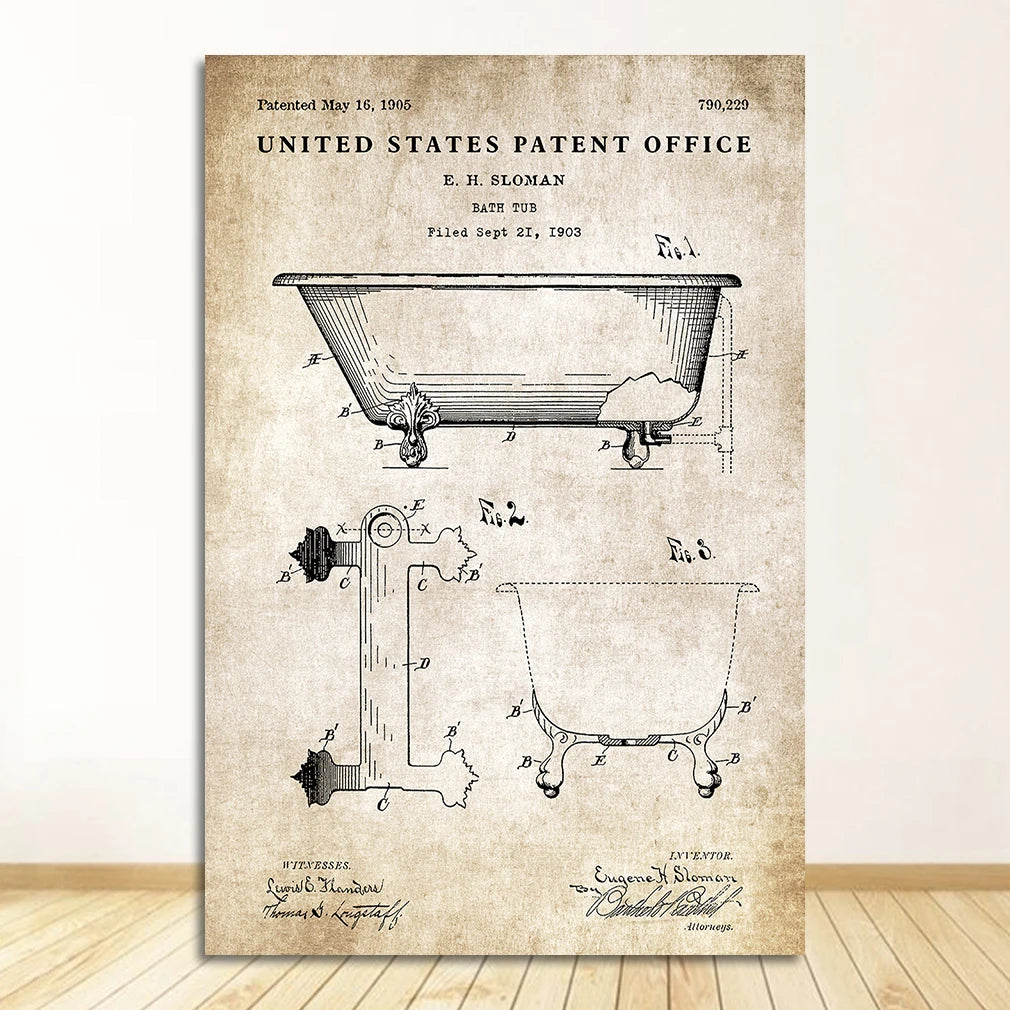 Loo Paper Bathroom Vintage Patent Poster Wall Art Beige Black Fine Art Canvas Prints Pictures For Bathroom Washroom Wall Decor 2025