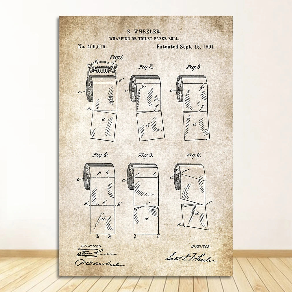 Loo Paper Bathroom Vintage Patent Poster Wall Art Beige Black Fine Art Canvas Prints Pictures For Bathroom Washroom Wall Decor 2025