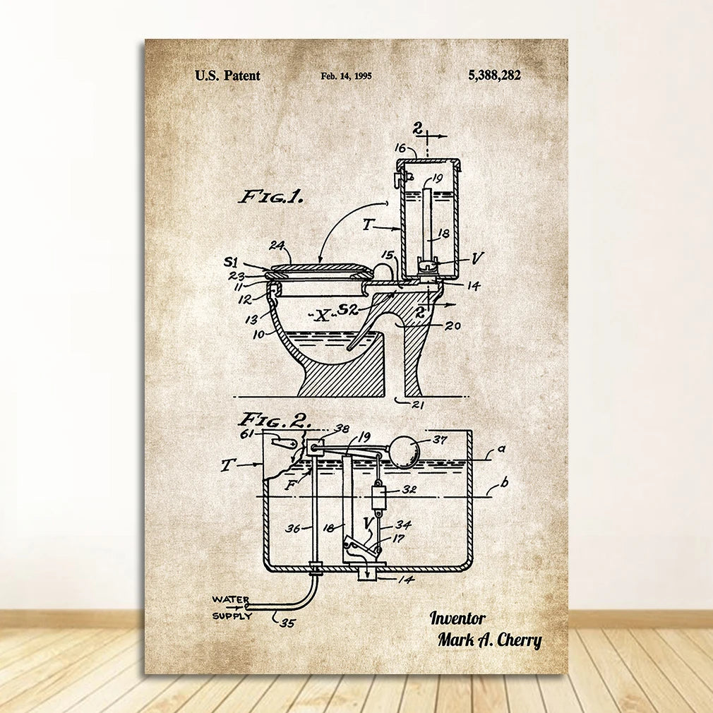 Loo Paper Bathroom Vintage Patent Poster Wall Art Beige Black Fine Art Canvas Prints Pictures For Bathroom Washroom Wall Decor 2025