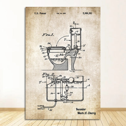 Loo Paper Bathroom Vintage Patent Poster Wall Art Beige Black Fine Art Canvas Prints Pictures For Bathroom Washroom Wall Decor 2025