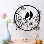 Love Birds On A Branch Metal Wall Art 3D Sculptured Iron Craft Bird Silhouette Wall Decor For Living Room Dining Room Garden Creative Nordic Home Decor